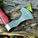 Custom Handmade Hand Engraved High Carbon Steel Viking Tomahawk Axe with Rosewood Handle and Leather Wrap by KBS Knives Store