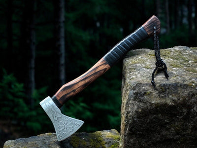 Ash Wood Handle with Black Leather Wrap on Warrior's Edge Battle Axe
