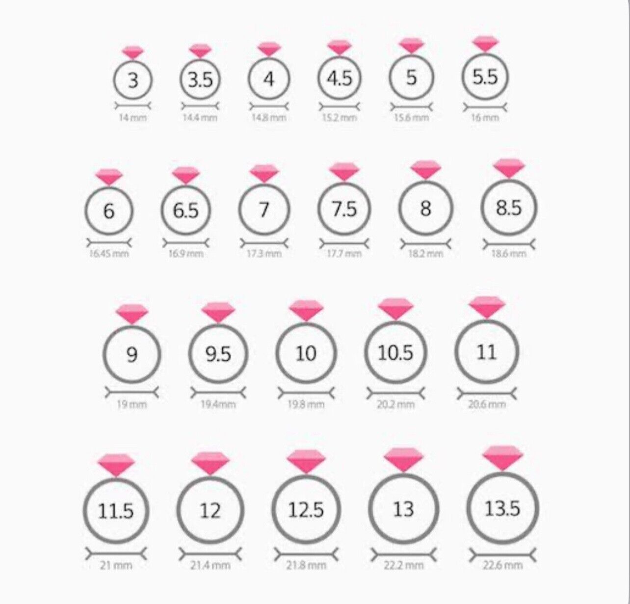 Size Chart of Damascus Rings