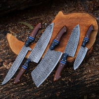 Complete knife set including chef knife, santoku knife, and cleaver
