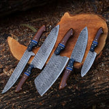 Complete knife set including chef knife, santoku knife, and cleaver