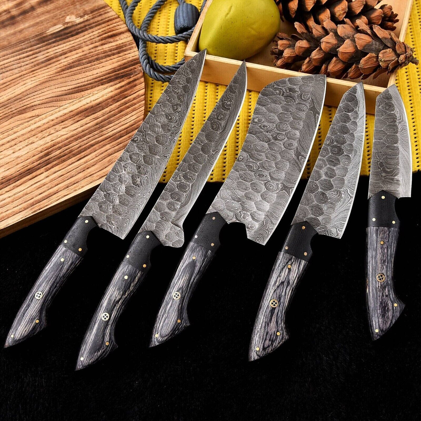 Five-piece knife collection including chef knife and fillet knife