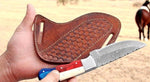 Cowboy Knife and Sheath Set with Damascus Steel & Texas Flag Handle