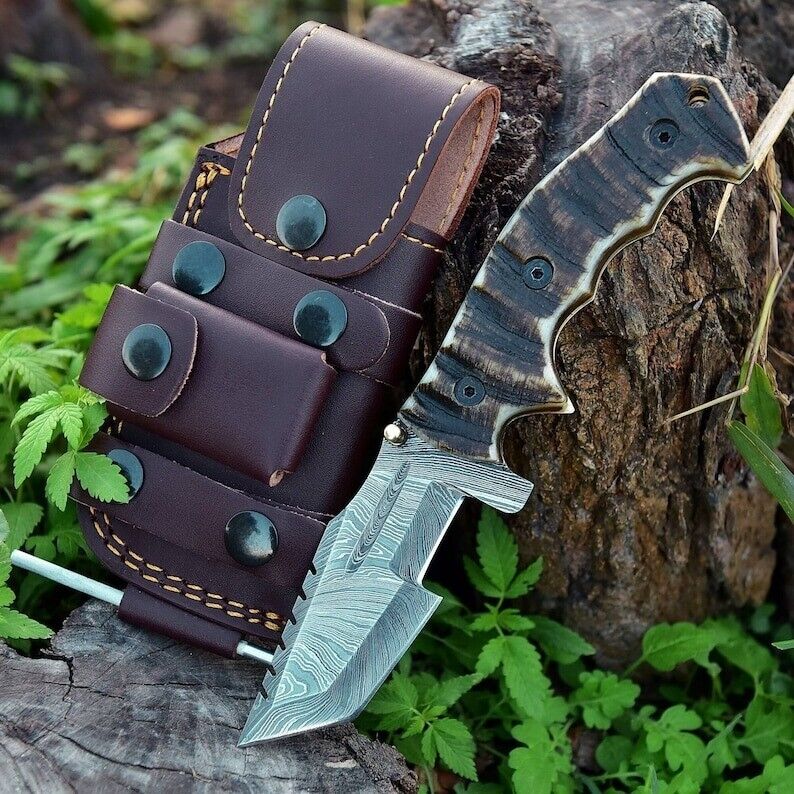 Custom EDC Tracker Folding Pocket Knife with Damascus steel blade.