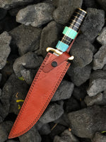 Premium Handcrafted Bowie Knife with Damascus Steel Blade and Turquoise Handle