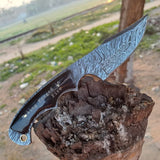 Damascus Hunting Skinning Knife with Buffalo Horn Handle