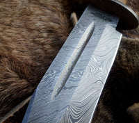 14-Inch Damascus Steel Bowie Knife featuring Stag Horn Handle with Crown