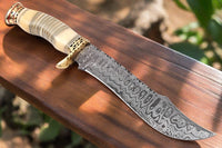 Modern Custom Design Bowie Knife with Damascus Steel Blade and Unique Bone Handle
