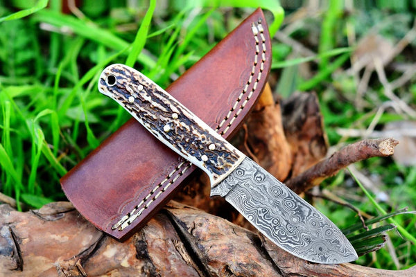 Custom Handmade Raindrop Damascus Steel Skinning Knife