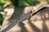 Premium Bowie Knife with Damascus Steel Blade, Handmade Bone Handle, and Brass Guard