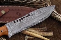 17-Inch Damascus Steel Full Tang Hunter Bowie Knife with Leather Sheath