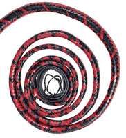 Bull whip measuring 8 feet from the handle to the end of the braid, elegantly displayed.
