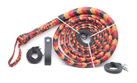 Close-up of the cowhide leather handle showcasing the craftsmanship of the bull whip.
