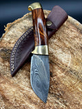 Damascus Skinning Knife with Rosewood and Brass Guard Handle
