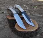 Custom 1095 Forged Steel Bowie Knife with Handmade Deer Horn Guard Handle