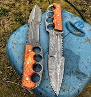 Knuckle Handle Damascus Hunting Camping Knife