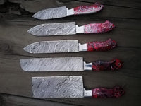 Custom Handmade Damascus Steel Kitchen Knives Set
