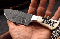 Flag Engraved  Damascus Steel Skinning Knife