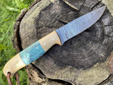 Handcrafted Damascus Hunting Knife with Olive Wood and Resin Handle by KBS Knives Store