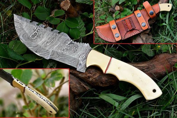 Damascus Steel Handmade Tom Brown Best Tracker Knife with Bone and Brass Bolster Handle