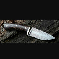 Pine Cone Handle Damascus Feather Hunting Knife