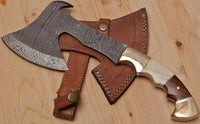 "Full Tang Damascus Steel Handmade Custom Viking EDC Tomahawk Axe with Rosewood, Bone and Brass Bolsters Handle - By KBS Knives Store"