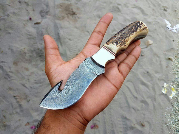 Damascus steel handmade gut hook knife