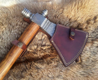 Damascus Steel Handmade Custom Viking Smoke Pine Tomahawk Axe with Rosewood Handle and Leather Sheath - By KBS Knives Store