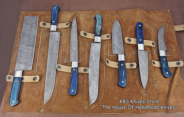 Full Tang Custom Handmade Damascus Steel Kitchen Knives Set