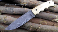 Custom handmade Damascus hunters knife with leather sheath