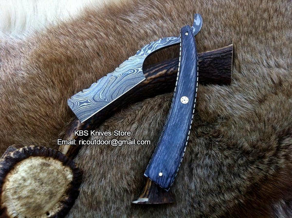 Luxury Antique Razor Damascus Steel Blade Exotic Pakka Wood and Brass Liner Handle Leather Case Traditional Grooming Vintage Shaving Tool Antique Razor Collectibles KBS Knives Store Handcrafted Razor Opulent Antique Razor