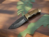 Beautiful Olive Wood Damascus Skinning knife