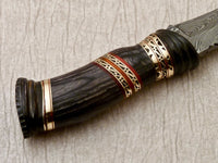 Custom handmade Damascus hunting knife with leather sheath