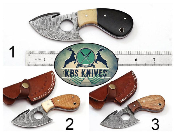 New Custom Handmade Damascus Steel EDC Guthook Skinner Knives