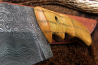 Handmade Damascus Skinning Knife with natural wood handle