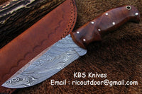 Handmade Damascus Skinning Knife with Rose Wood handle