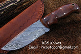 Handmade Damascus Skinning Knife with Rose Wood handle