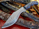 Full Tang Damascus Steel Gurkha Kukri with Exotic Pakka Wood Handle and Leather Sheath.
