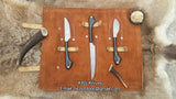 3 Piece Damascus Steel Hunting Knives Set with Buffalo Horn Handles and Leather Roll by KBS Knives Store