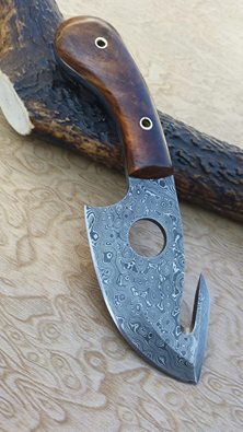 Handmade Full Tang Damascus Guthook Knife