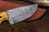 Handmade Damascus Skinning Knife with natural wood handle