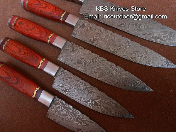 Hand Made Damascus Kitchen Knives Set