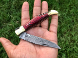 New Custom Handmade Damascus Steel Steak Blade Pocket Knife With  Corkscrew Wine Opener