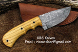 Handmade Damascus Skinning Knife with natural wood handle