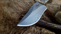 Sheep horn handle hunting knife with leather sheath
