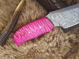 Damascus skinning knife with Pink Wood Handle 