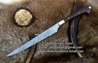 Damascus Steel Handmade Fillet Boning Knife with Rosewood and Brass Bolster Handle by KBS Knives Store
