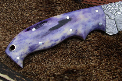 Handmade Damascus Skinning Knife with color bone handle