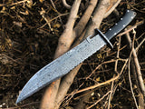 "Best Hunting Big Bowie Knife with Full Tang Raindrop Damascus Blade and Canvas Micarta Handle, 17 Inches, Leather Sheath, Available at KBS Knives Store"