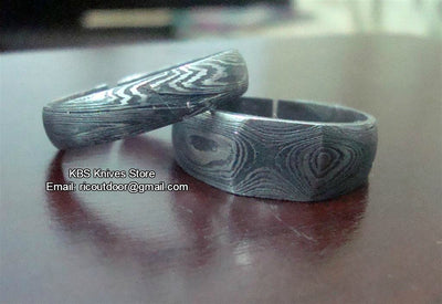 Man wearing a custom Damascus steel men's ring

